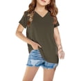 thumbnail image 4 of Plebaso T-Shirts à Col en V pour Filles T-Shirts à Manches Courtes pour Garçons T-Shirts Basiques Unis Décontractés Amples Hauts d'Été pour Enfants, 4 of 5