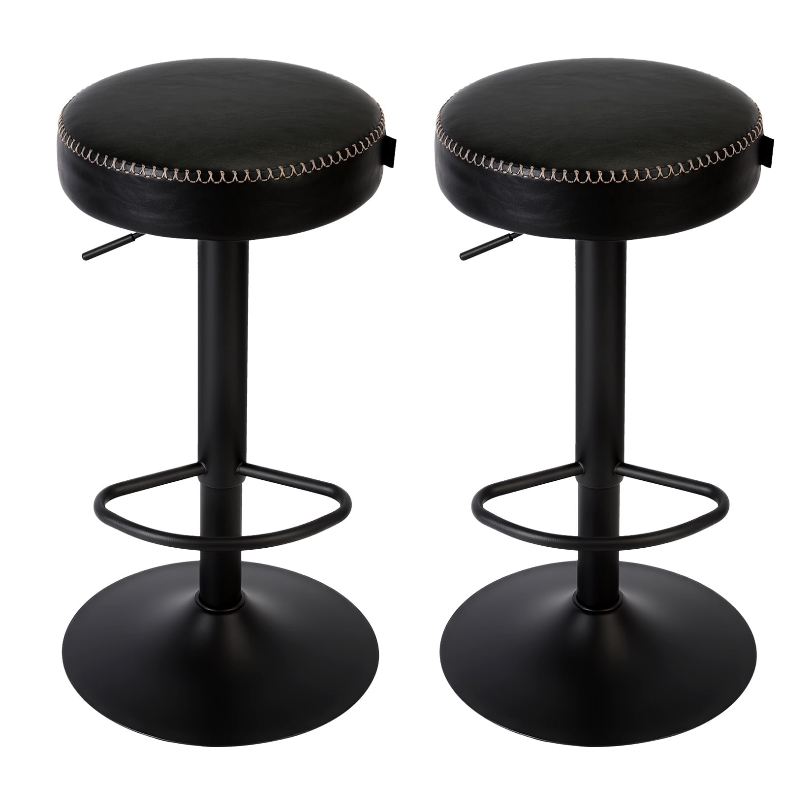Bar Stools Set of 2, Adjustable Faux Leather Upholstered Swivel Bar Stools, Modern Counter Height Bar Chairs for Kitchen Island, Dining, Living, Black