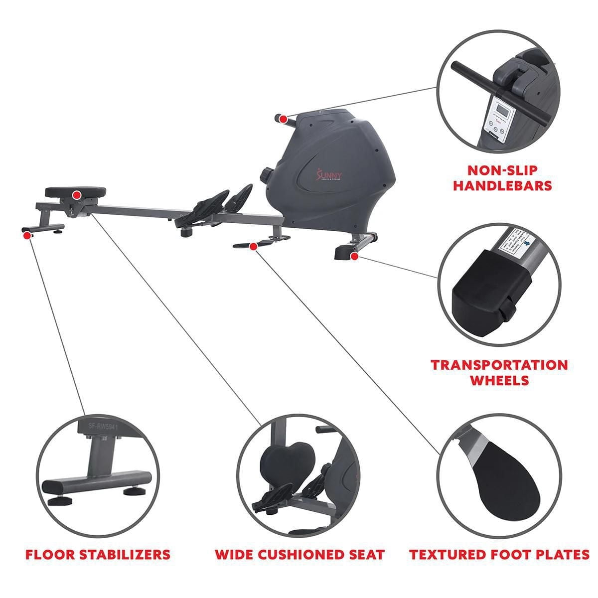 Sunny Health & Fitness Rameur magnétique SPM multifonction - SF-RW5941