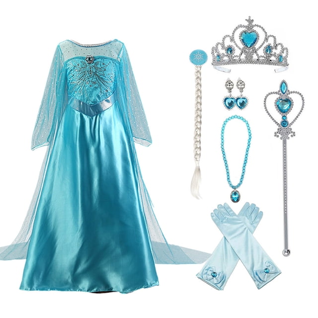 HAWEE Snow Princess Dress Up Queen Costumes with Cloak for Birthday Party Halloween