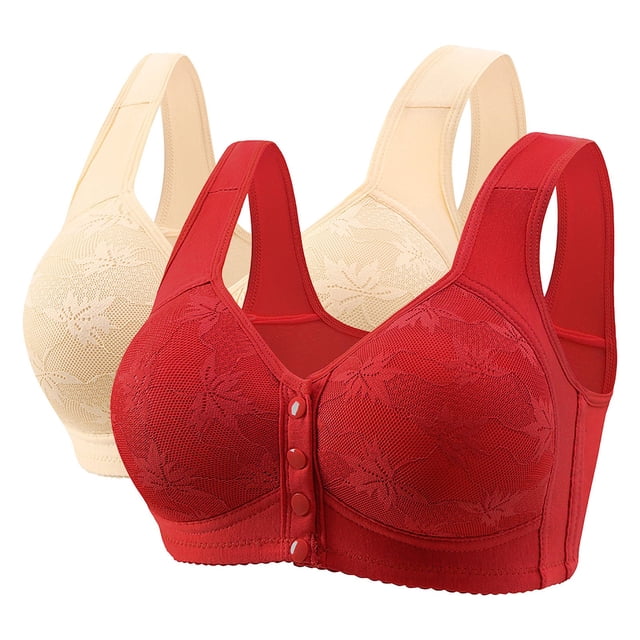 Posijego 2 Pack Bra for Women Front Closure Push up Everyday Bras Full Coverage Support Wireless Bras