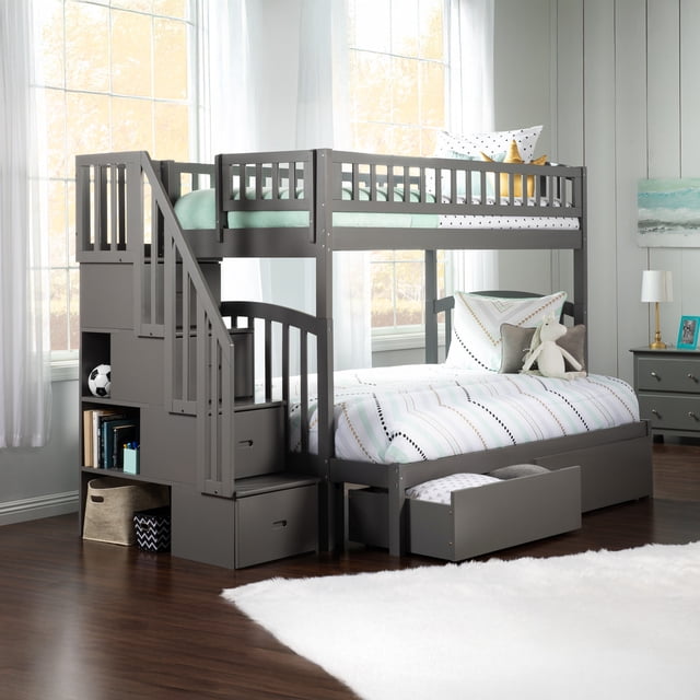 AFI Westbrook Escalier de Rangement Lit Superposé Twin sur Full en Gris