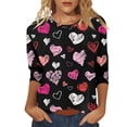 thumbnail image 1 of Vente Chaude!! T-Shirts de la Saint-Valentin pour Femmes Grande Taille à Manches 3/4, Chemise de Printemps, Tunique à Col Rond, Tenues Douces de la Saint-Valentin, Rose Vif + m, 1 of 4