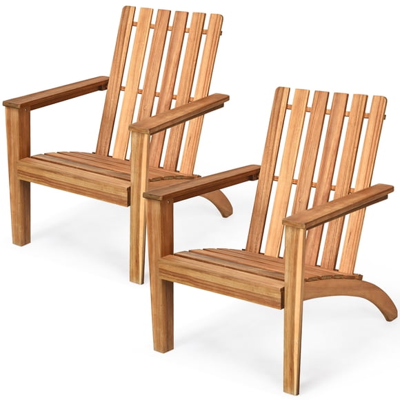 Costway 2PCS Patio Acacia Wood Adirondack Chair Lounge Armchair tough Outdoor Garden