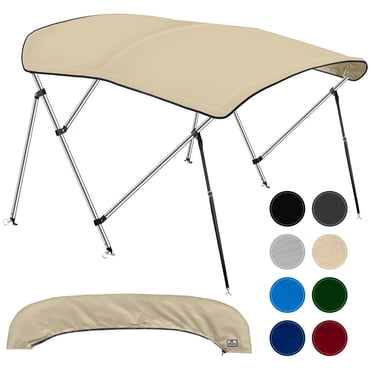 NEH 3 Bow Bimini Tops for Boats, Fadeproof, Support Poles, Storage Boot, 600D Marine Canvas, Sun Shade Boat Canopy, Universal Boat Cover For Pontoon, V-Hull, Fishing, Bass Boat 54-60", Sand