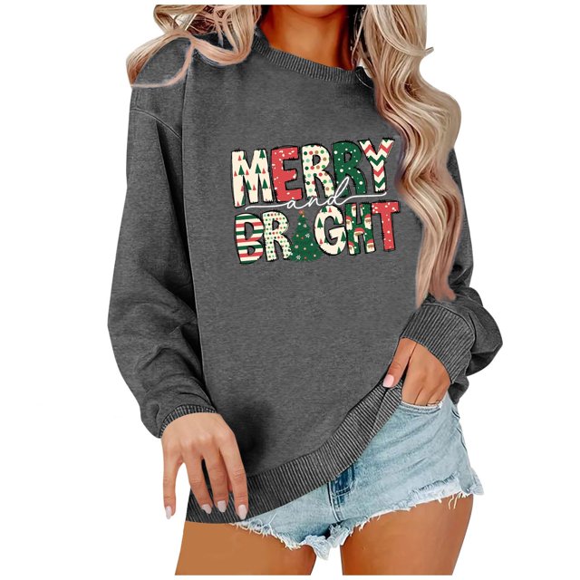 Pisexur Sweat-Shirt de Noël Décontracté à Manches Longues Col Rond pour Femmes, Chandail Ample et Confortable, Imprimé Mode Festival Automne