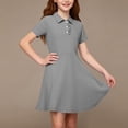 thumbnail image 4 of XUNKUSGA Summer Dress 5-15Y Classic Short Sleeve Uniform Girls Dresses Cute Ruffle Collared Button Front A Line Dress Casual Soild Color Golf Dress with Pocket,Gray, 4 of 9