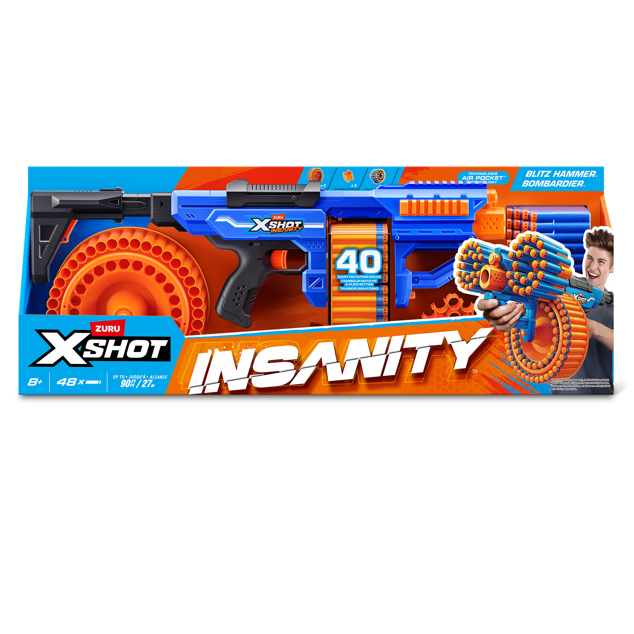 XSHOT Insanity Blitz Hammer by ZURU Outdoor Blaster with 48 Air Pocket Darts for Ages 8+