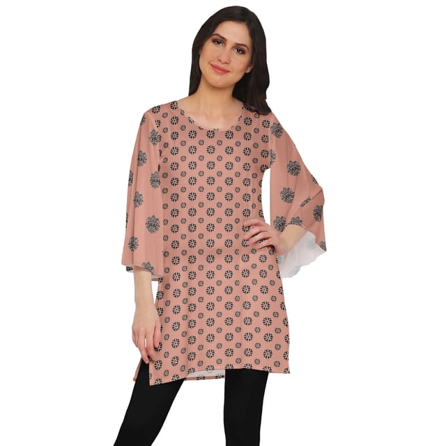 Moomaya Kurtis Courtes en Poly-Crêpe pour Femmes, Robe à Manches Kimono Imprimée, Haut Indien