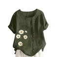 thumbnail image 1 of Pisexur Hauts pour Femmes, Chemisiers pour Femmes Chic Décontracté, Haut en Lin Décontracté pour Femmes à Col Rond Grande Taille Imprimé à Manches Courtes T-shirt Blouse Vert Armée, 2TG, 1 of 2