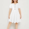 thumbnail image 2 of Floleo Robe Chemise d'Été Unie pour Filles, Col Rond, Manches Courtes, Jupes de Tous les Jours, Activités de Jeu, Coupe Confortable, Robe Décontractée pour Filles (Blanc, 14 Ans), 2 of 7