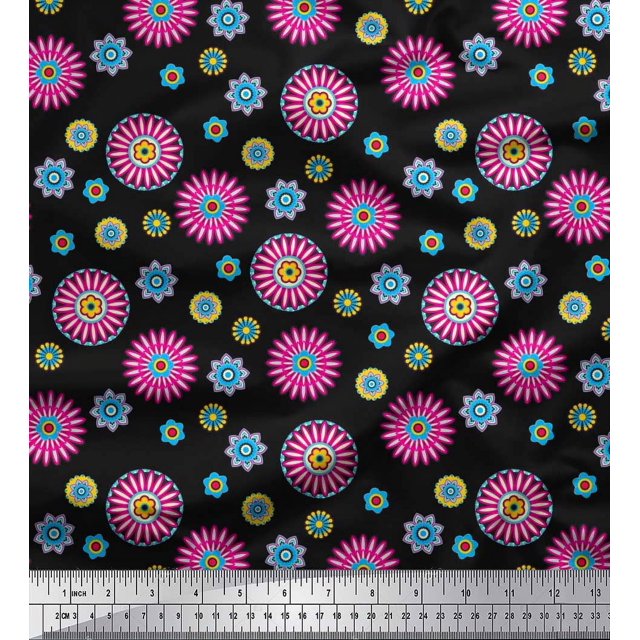 Soimoi Polyester Crepe Fabric Flower Artistic Print Fabric by The Yard 52 Inch Wide