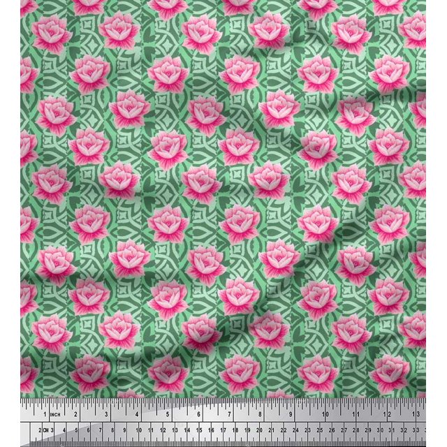 Soimoi Polyester Crepe Fabric Stripe & Rose Floral Printed Craft Fabric by The Yard 42 Inch Wide