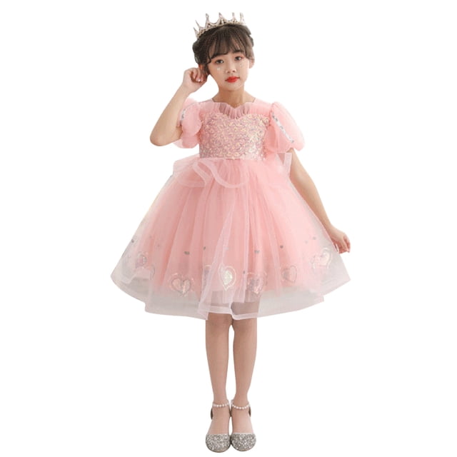 KAWELL Robe Bouffante en Tulle à Paillettes pour Filles, Princesse, Concours, Fête d'Anniversaire, Mariage, Robe de Soirée Formelle pour 2-8 Ans