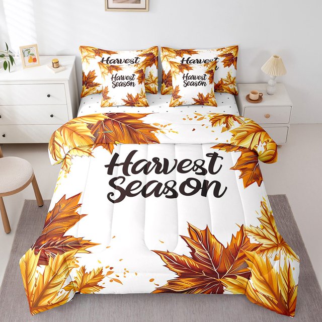 YST Fall Thanksgiving Bedding Sets 7-Piece Autumn Leaf Comforter Set, King