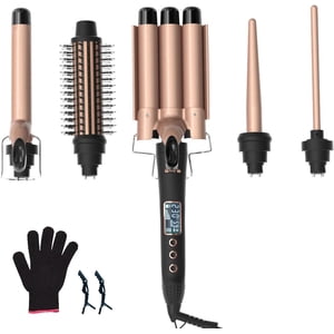 LAICAIW PTC Ensemble de Curler de la baguette de curling de chauffage 3-Barrel 25mm Vaisseau de cheveux 25mm Curling Wand Hair Waver 5-in-1 Ensemble de baguettes de curling avec LCD Écran 5-in-1 Coiffure Curler Set cheveux Curling Iron Wand Cheveux