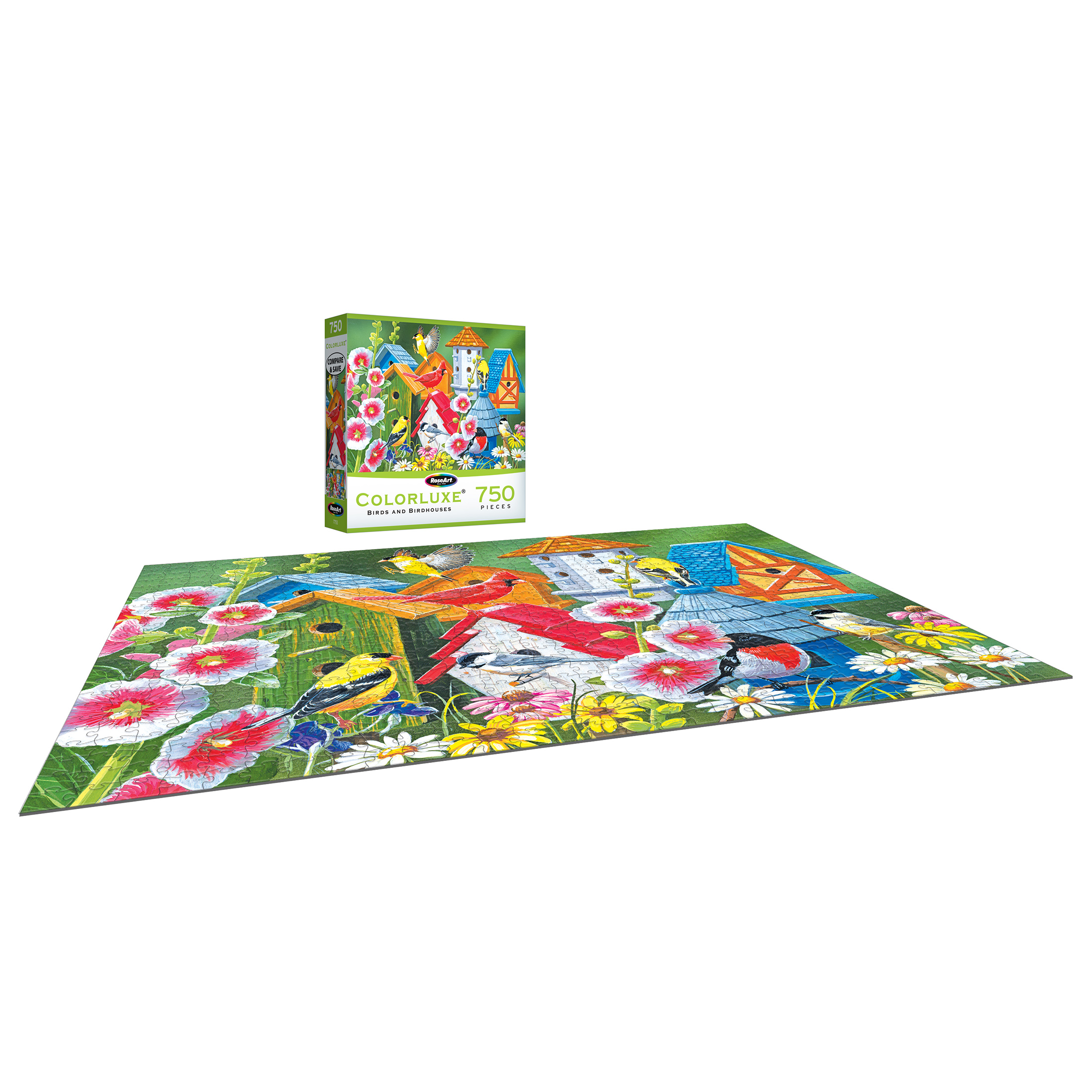 RoseArt - Colorluxe 750 pièces -OISEAUX ET NICHOIRS- Puzzle à emboîter pour adultes