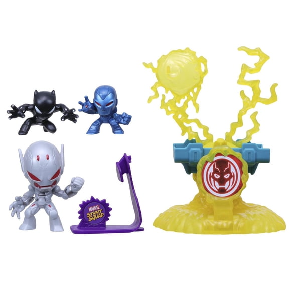 Marvel Stunt Squad Villain Knockdown Playset, Black Panther and Iron Man vs. Ultron, 1.5-Inch Action Figures, Toys for Kids Ages 4 and Up