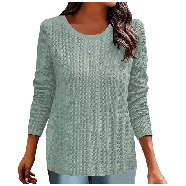 AherBiu Womens Long Sleeve Tops Crewneck Pullover Spring Sweater Top T Shirts Solid Color