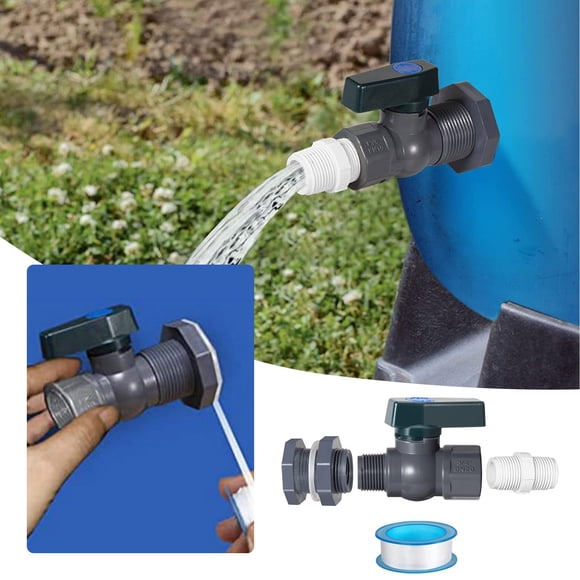 Rain Barrel Diverter with Bulkhead Connector and Hose Faucet Adapter for 3/4 Inch Plumbing Fittings