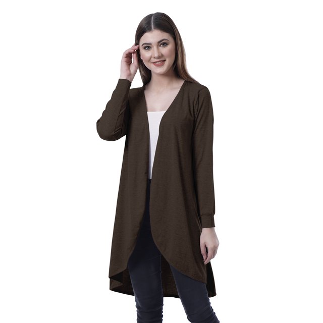 Moomaya Womens Full Sleeve Hi-Lo Shrug Rounded Hem Long Cotton Summer Cardigan