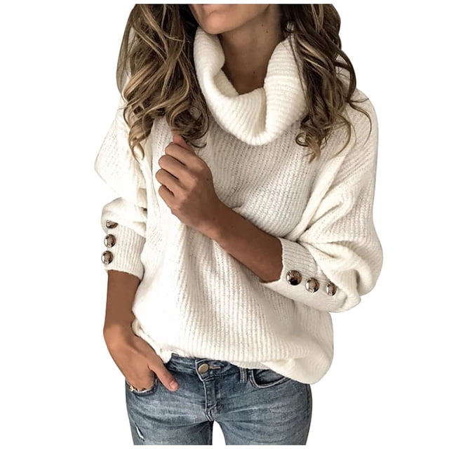 TIMIFIS Women's Turtleneck Oversized Sweaters Fall Long Sleeve Spilt Hem Tunic Pullover Sweater Knit Tops Ribbed Knit Pullover Sweater Jumper Tops OuterwearFall/Winter