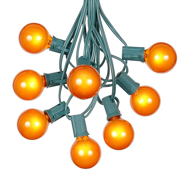 100 Foot G40 Outdoor Patio String Lights, 125 Orange Globe Bulbs, Base