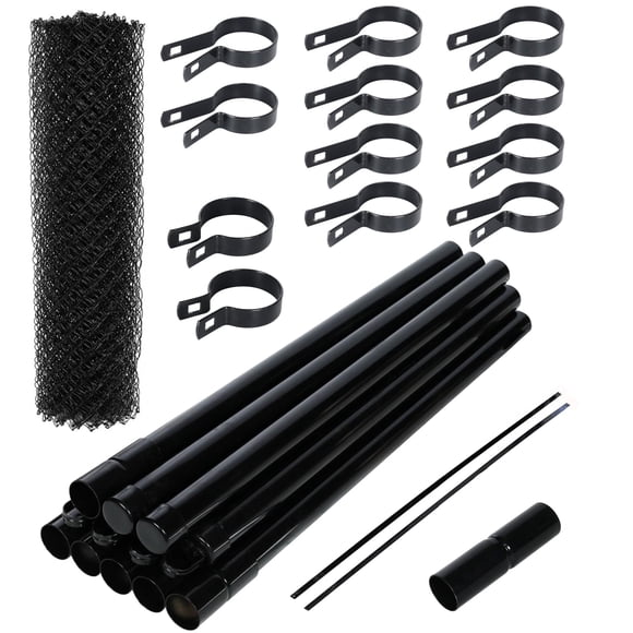 ALEKO KITCLFB9.5G6X50 Clôture en Acier à Maillons de Chaîne Bricolage, 6X50 Pi 9.5 AWG, Trousse Complète Enduite PVC Noire