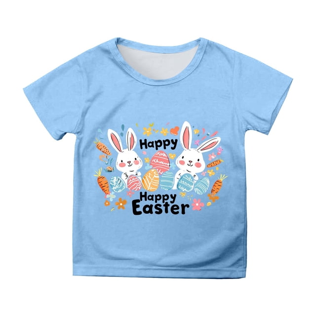 Chandails pour Garçons, Manches Courtes, Tenue de Pâques, Imprimé de Pâques, Hauts d'Été à Col Rond, T-Shirts de Base, T-Shirts pour Filles 8-10 Ans