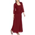 thumbnail image 2 of Pompotops Ensemble Deux Pièces Décontracté pour Femme Robe en Mousseline Unie Sans Manches Cardigan en Dentelle à Demi-Manches, 2 of 6