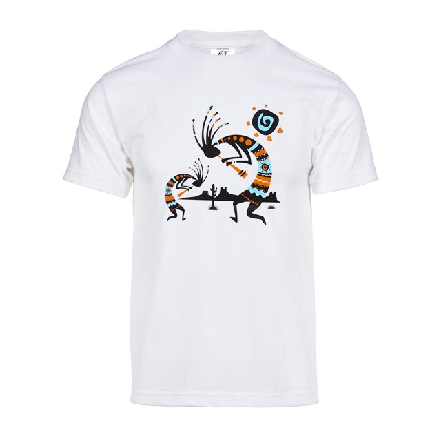 T-Shirt à Manches Courtes pour Hommes, Rituel Tribal du Désert - Blanc - Petit