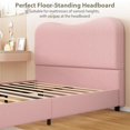 thumbnail image 2 of Boucle Upholstered Full Bed Frame - Soft Headboard, Soft Platform, Rounded Corners, Heavy Duty Wooden Slats, Noise-Free, Easy Assembly - Pink, Full Size, 2 of 26