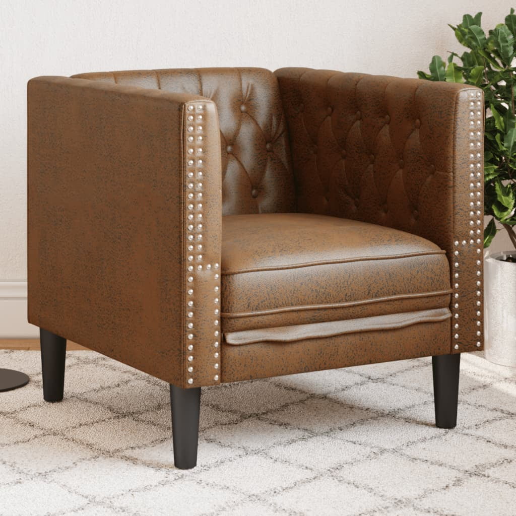 vidaXL Fauteuil Chesterfield Brun en Cuir Suédé Synthétique