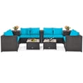 thumbnail image 1 of Costway Ensemble de Mobilier d'Extérieur en Rotin pour Patio 8 Pcs Coussin Causeuse Table de Rangement Turquoise, 1 of 10
