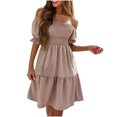 thumbnail image 2 of Gspmoly Robes d'Été pour Femmes, Robe d'Été Unie à Manches Courtes pour Femmes, Robes Formelles pour Femmes Économies, 2 of 6