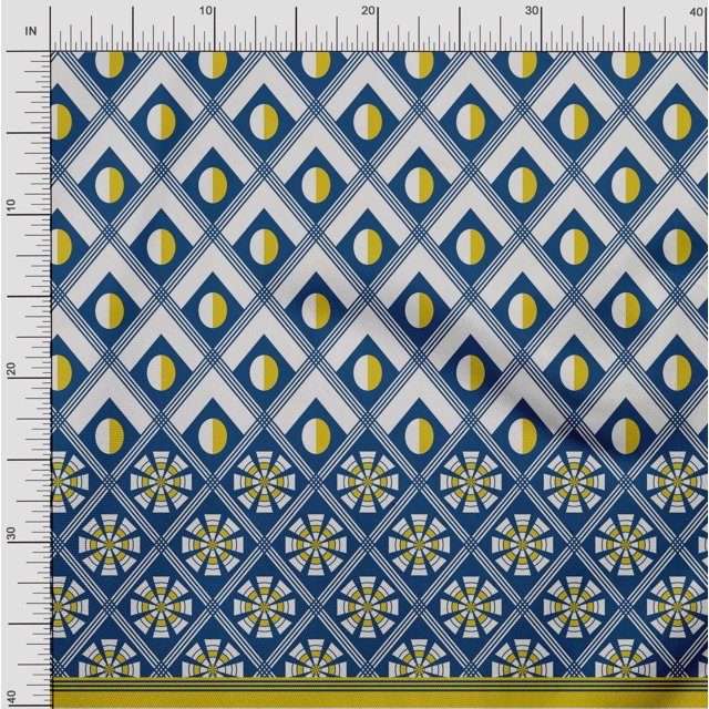 oneOone Cotton Poplin Blue Fabric Geometric Panel Craft Projects Decor Fabric Printed By The Yard 56 Inch Wide