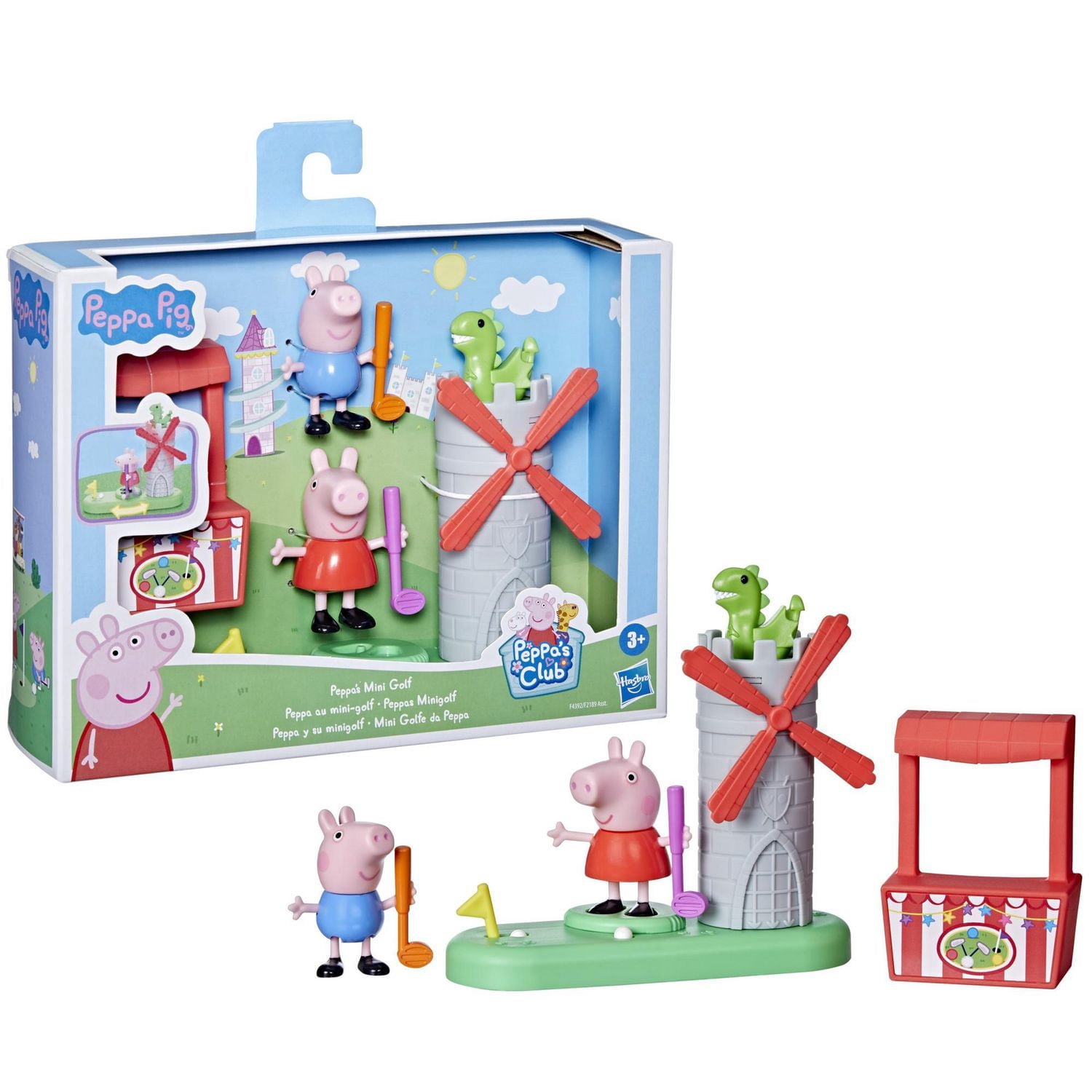 Peppa Pig Peppa's Club Peppa au mini-golf, jouet préscolaire avec 2 figurines et moulin à vent, dès 3 ans