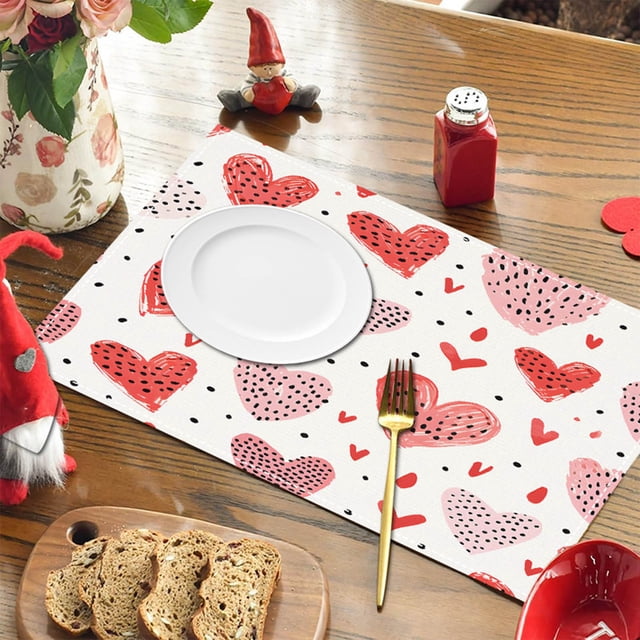 Fasiaou Valentine's Day Placemat Festive Party Dining Room Table Cover Home Kitchen Table Heat Mat,C