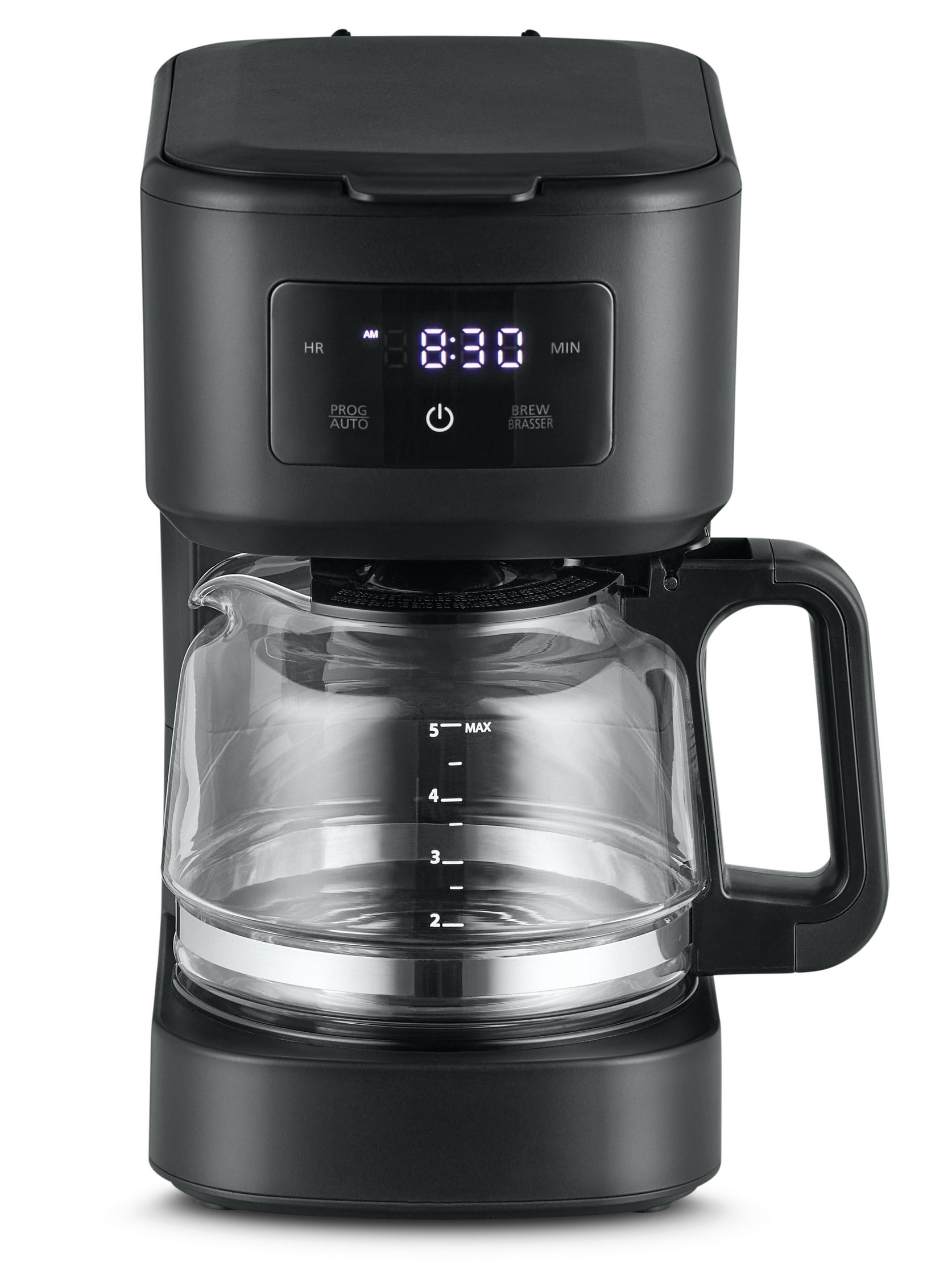 Mainstays 5 Cup Programmable Coffee Maker, Black, Glass Carafe