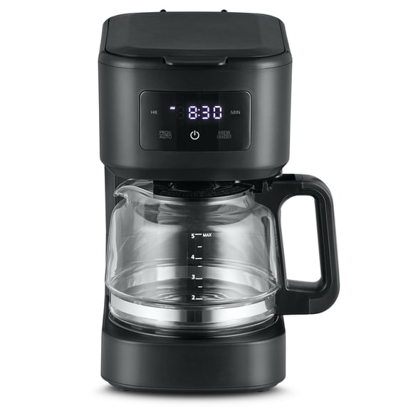 Mainstays 5 Cup Programmable Coffee Maker, Black, Glass Carafe
