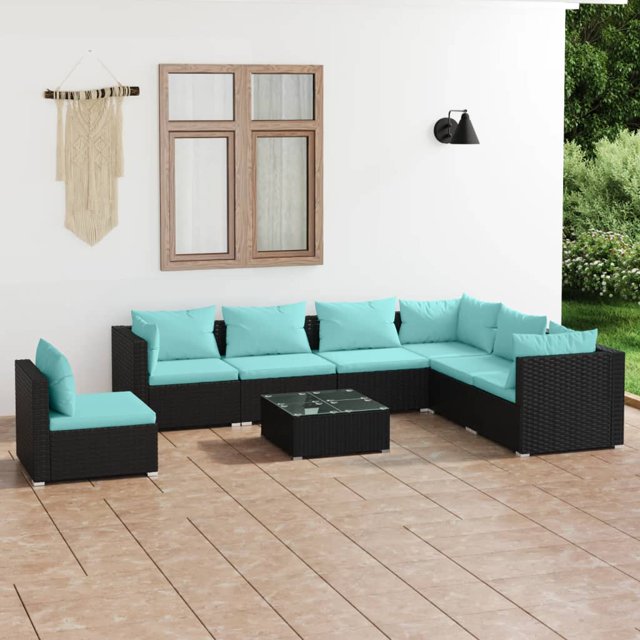 vidaXL Salon de Jardin 8 Pièces avec Coussins en Poly Rotin Noir
