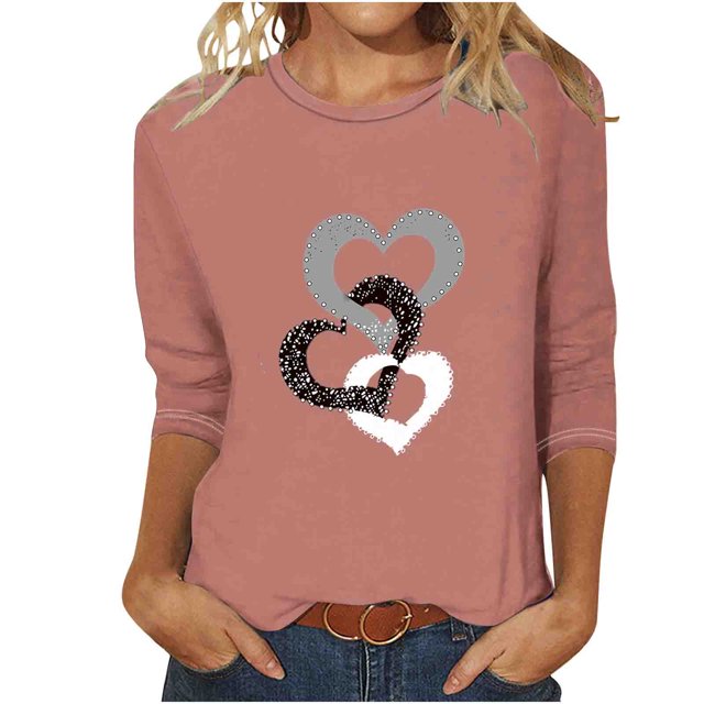 Aqestyerly T-shirt Blouse à Manches 3/4 Imprimé pour Femmes, Col Rond Décontracté Mode Ample pour Femmes