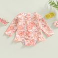 thumbnail image 2 of Toddler Baby Girl Jumpsuit Swimsuit Flower Print Long Sleeve Ruffle Spring Summer Bikini Bathing Suit Green 9-12 Months, 2 of 8