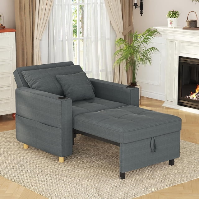 AECOJOY Fauteuil Convertible 3 en 1: Canapé-Lit et Futon avec Dossier Réglable et 2 Coussins - Gris Foncé