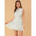 thumbnail image 2 of INSPIRE CHIC Women's Ditsy Floral Ruffle Neck Bow Tie A Line Sleeveless Dress, 2 of 6