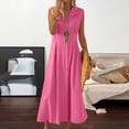 thumbnail image 2 of Amzcrzy Robes pour Femmes Couleur Unie Sans Manches Robes de Printemps Col en V à Boutons Robe d'Été Confortable Robe en Coton et Lin Tendance Col Rabattu Robes Maxi, 2 of 6