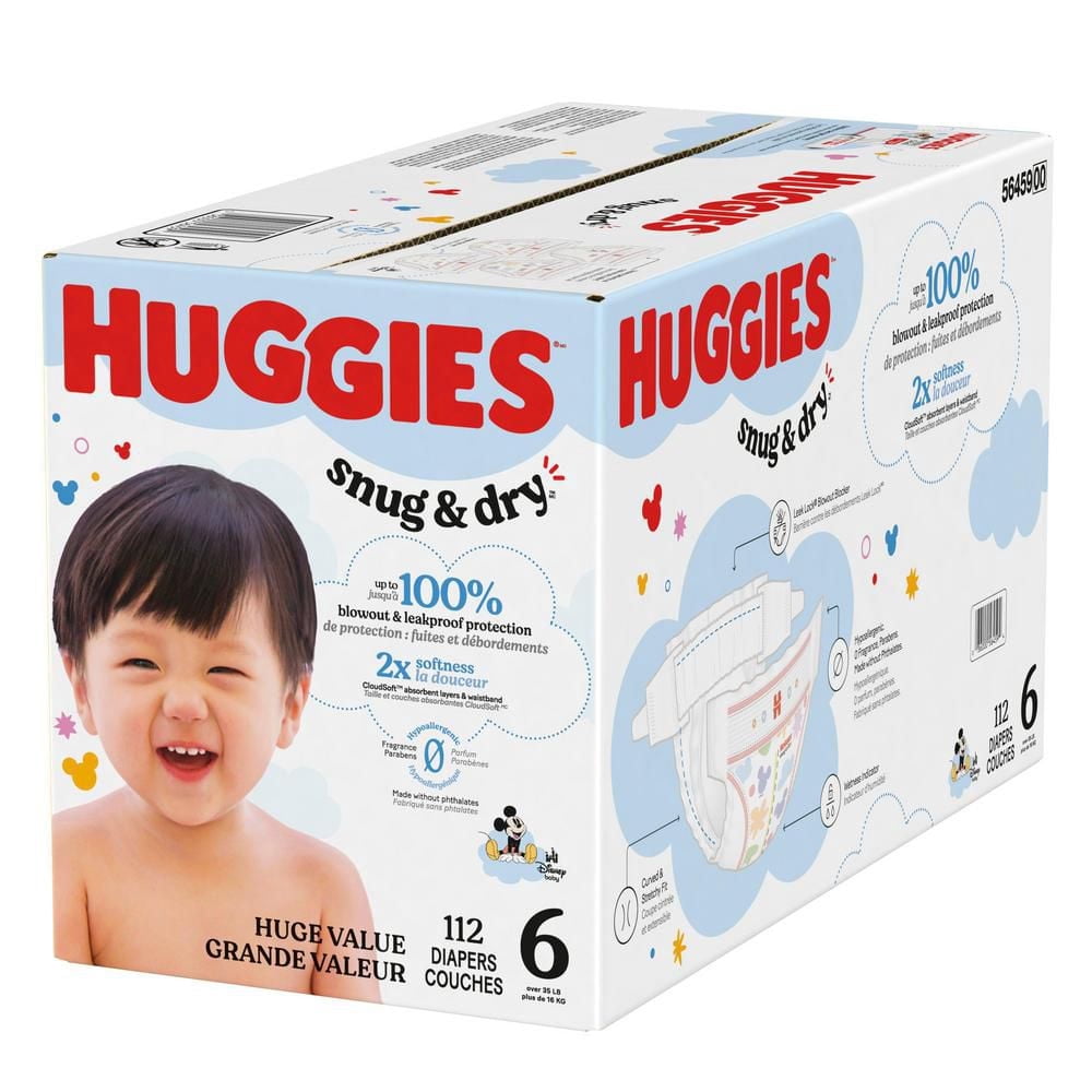 Huggies Snug & Dry Baby Diapers, 6 (28-44 lbs), 112 Ct