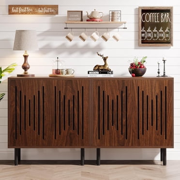 Tribesigns Ensemble de 2 Buffets-Vaisseliers avec Rangement, Buffet de 59 Pouces avec Portes et Tablettes Ajustables, Armoire de Rangement Autoportante d'Accent pour Salon, Brun Foncé