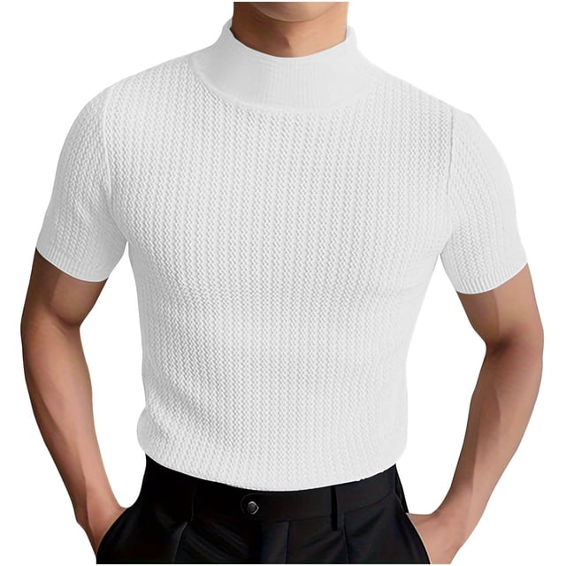 QIPOPIQ Men's Short Sleeve Solid Mock Neck T-Shirt Clearance