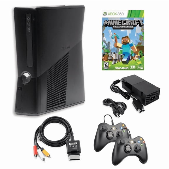 Console de jeu Microsoft Xbox 360 S 4 Go noire avec Minecraft et 2 manettes noires Retrofam (Reconditionnée)